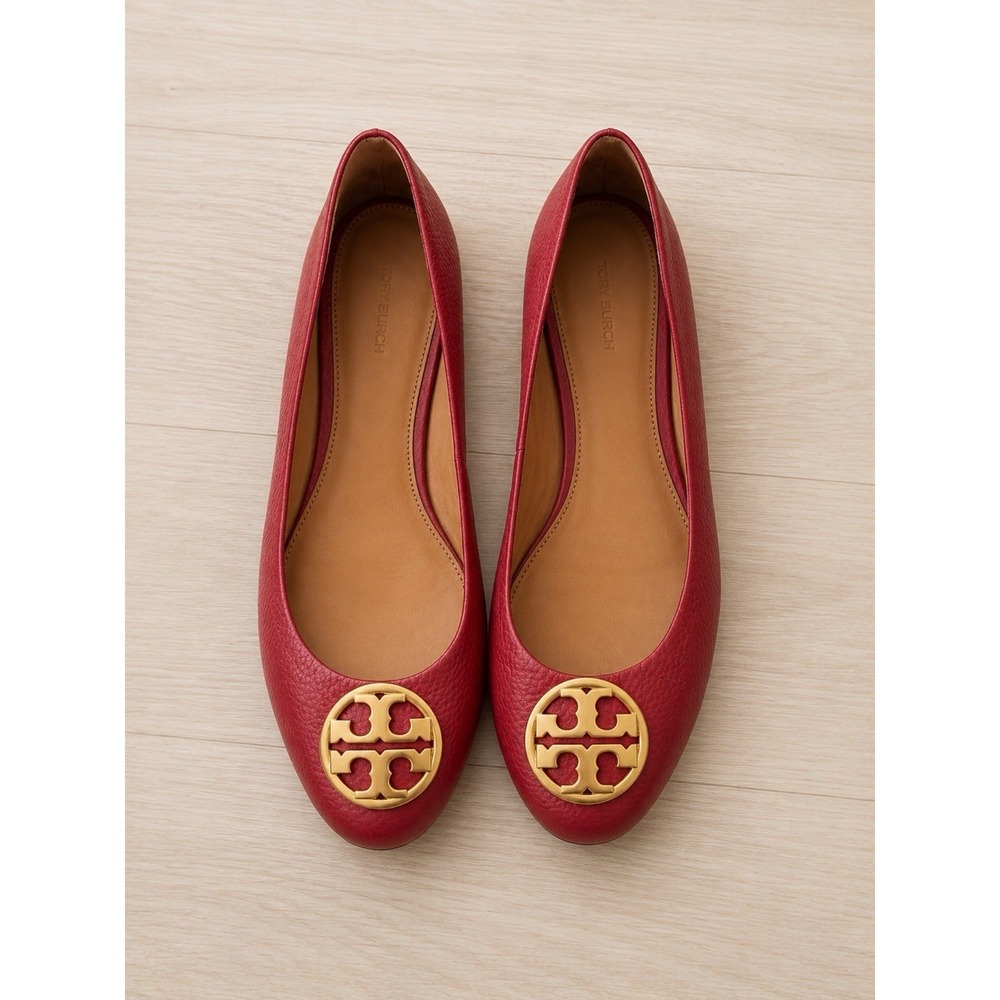 Burch Chelsea Ballet Flats Women's Size 10 Red Pebbled Leather Gold Logo